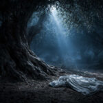 Olivo milenario bajo la luz de la luna en Getsemaní, simbolizando la oración de Jesús.